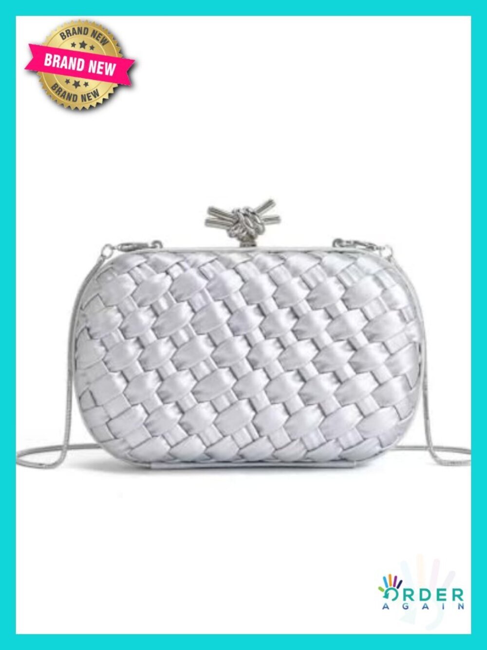 Handwoven Structured Clutch Evening Bag with Chain Strap